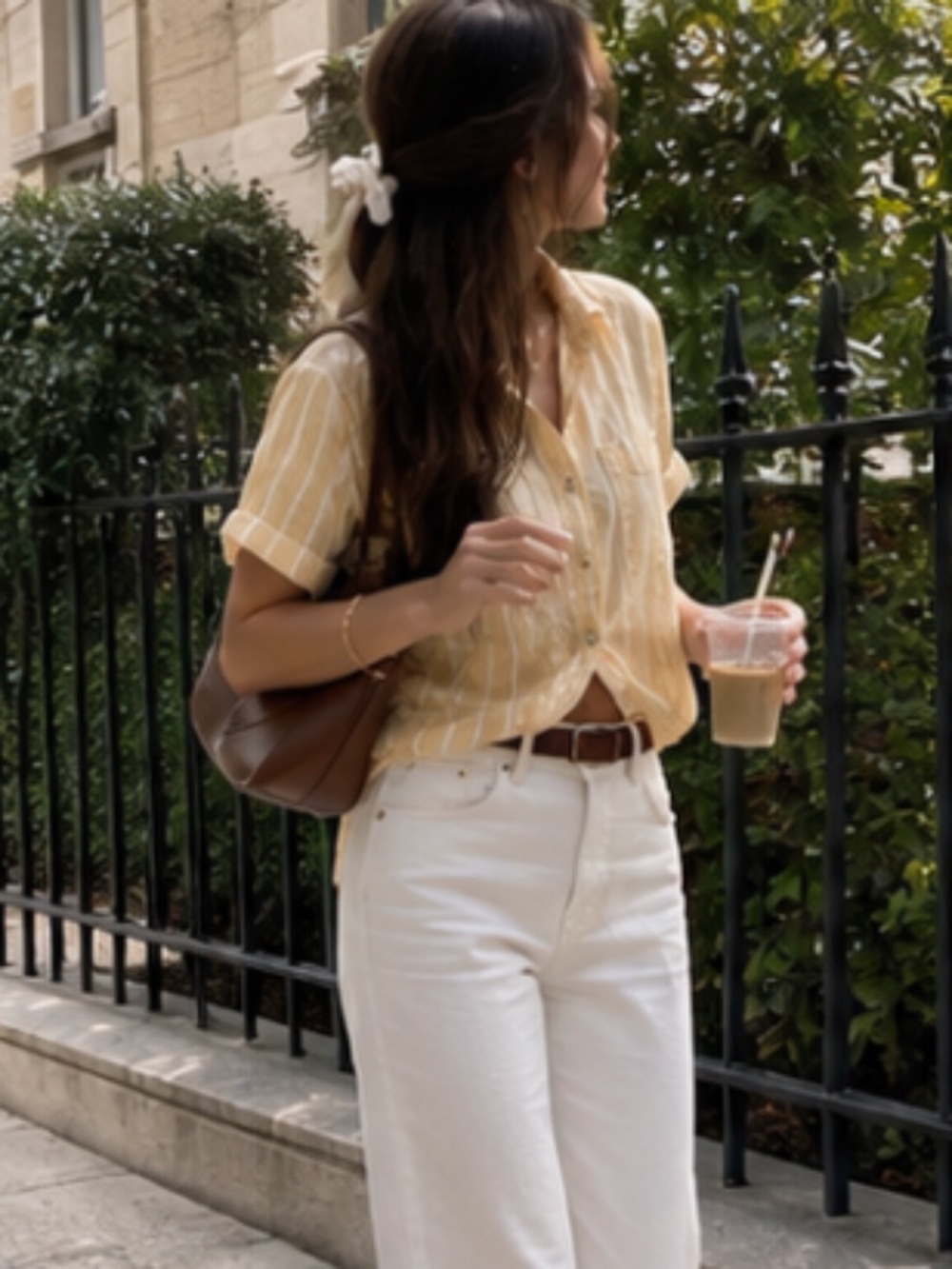 yellow and cream striped tie front button up